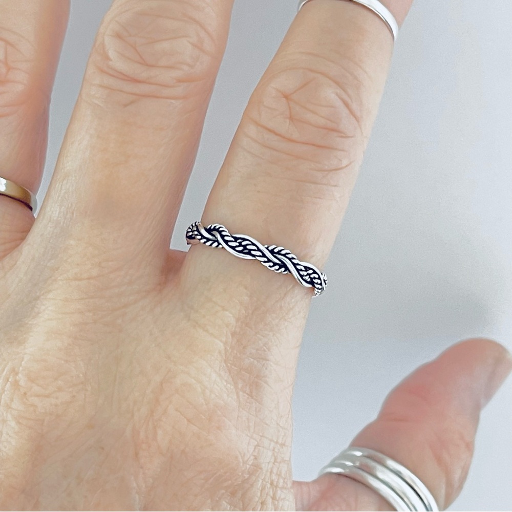 Sterling Silver Unisex Twisted Rope Ring, Silver Band, Braid Rings, Stackable - Picture 13 of 13